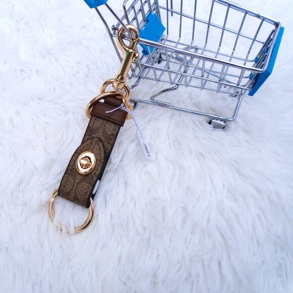 Coach Trigger Snap Bag Charm Khaki Gold Women Keychain Brown - Picture 7 of 10